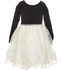 Bonnie Jean Big Girls Long Sleeve Velvet Beaded Waist Sparkle Trim Lace Dress