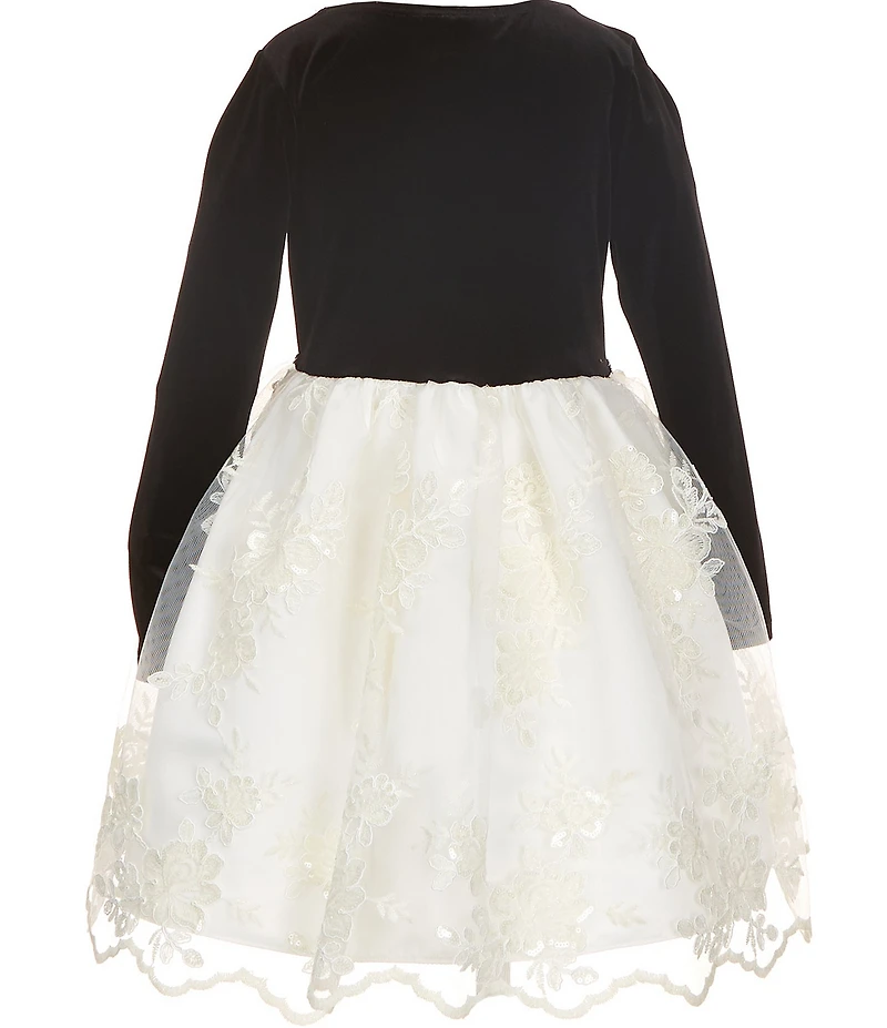 Bonnie Jean Big Girls Long Sleeve Velvet Beaded Waist Sparkle Trim Lace Dress