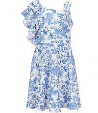 Bonnie Jean Big Girls One-Shoulder Floral-Toile-Printed Fit-And-Flare Dress