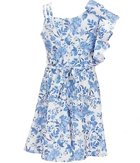 Bonnie Jean Big Girls One-Shoulder Floral-Toile-Printed Fit-And-Flare Dress
