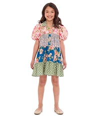 Bonnie Jean Big Girls Puffed-Sleeve Mixed Floral/Polka-Dot Printed Dress
