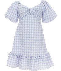 Bonnie Jean Big Girls Short Puffed Sleeve Sweetheart Neckline Gingham Flounce Hem Chiffon Dress