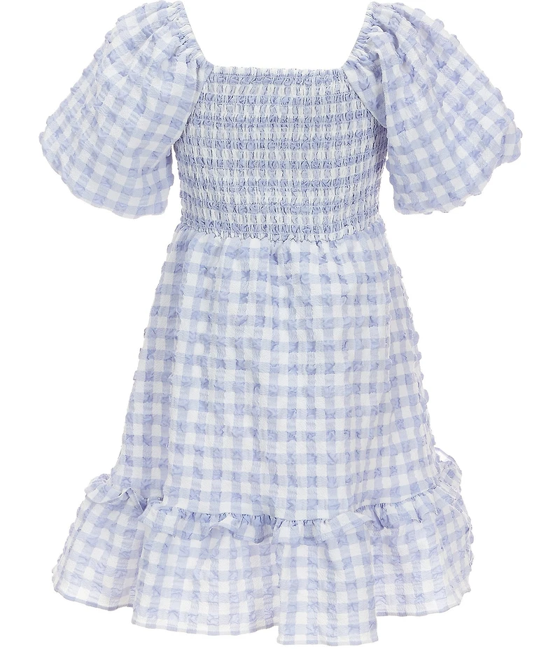 Bonnie Jean Big Girls Short Puffed Sleeve Sweetheart Neckline Gingham Flounce Hem Chiffon Dress