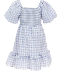 Bonnie Jean Big Girls Short Puffed Sleeve Sweetheart Neckline Gingham Flounce Hem Chiffon Dress