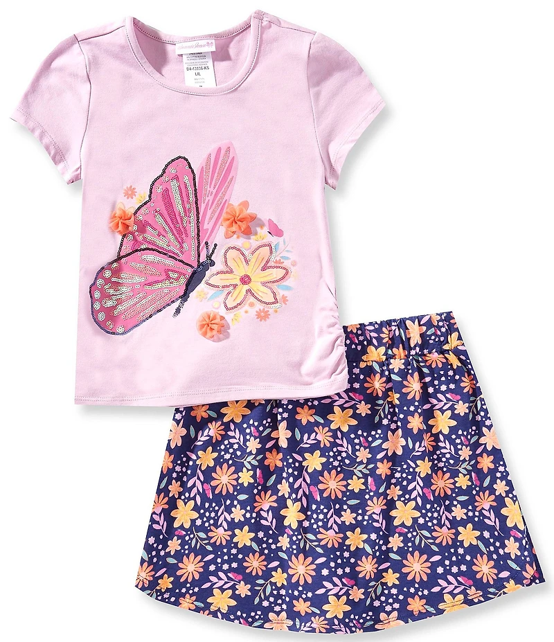 Bonnie Jean Big Girls Short-Sleeve Butterfly-Appliqued T-Shirt & Printed Skort Set