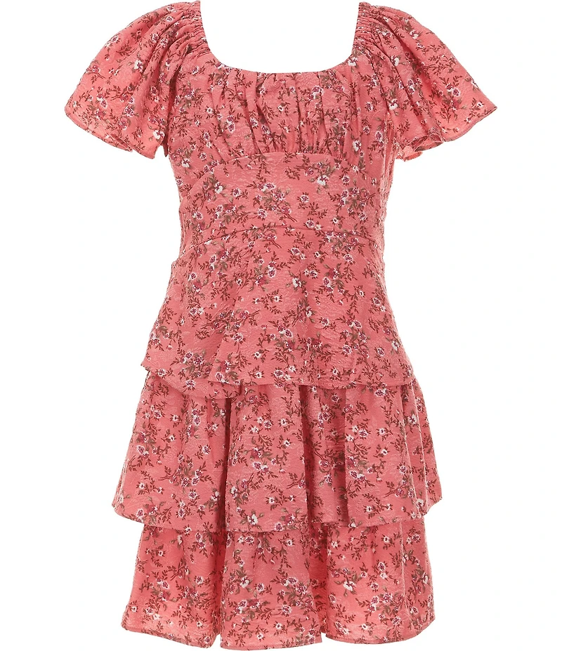 Bonnie Jean Big Girls Short Sleeve Ditsy Floral Chiffon Dress