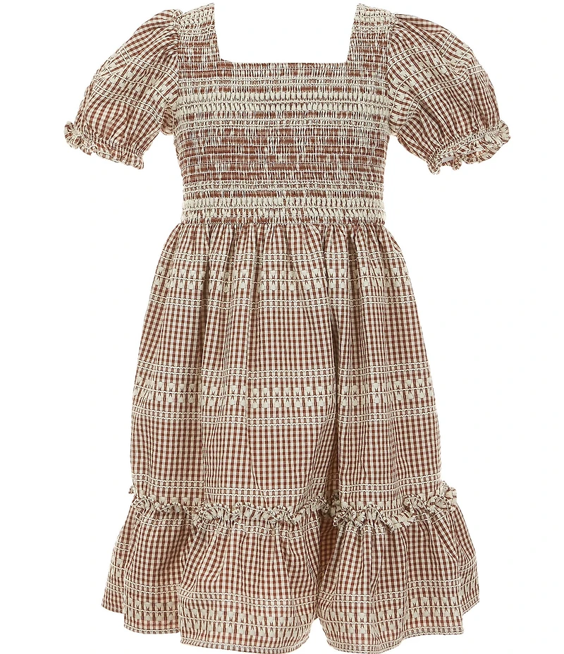 Bonnie Jean Big Girls Short Sleeve Embroidered Gingham Woven Dress