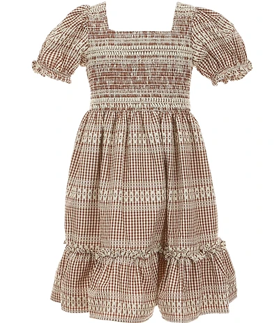 Bonnie Jean Big Girls Short Sleeve Embroidered Gingham Woven Dress