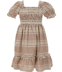 Bonnie Jean Big Girls Short Sleeve Embroidered Gingham Woven Dress