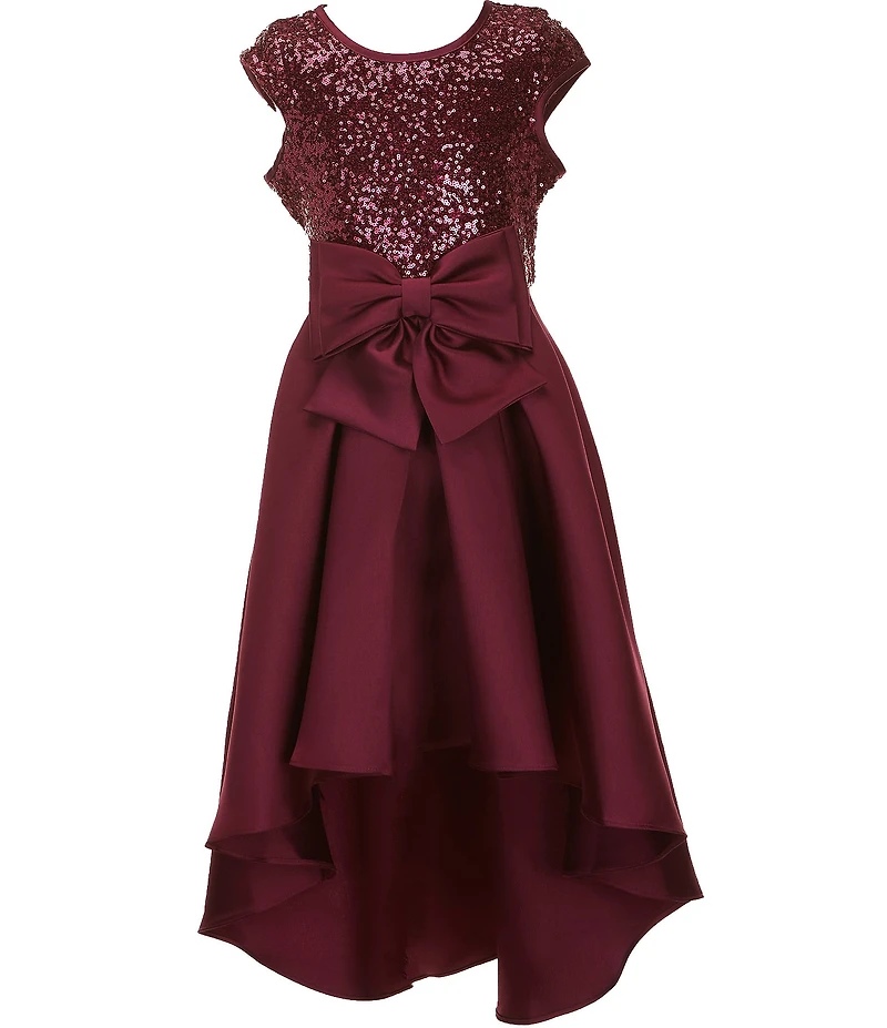 Bonnie Jean Big Girls Short-Sleeve Sequin-Embellished-Bodice/Mikado-Skirted High-Low-Hem Dress