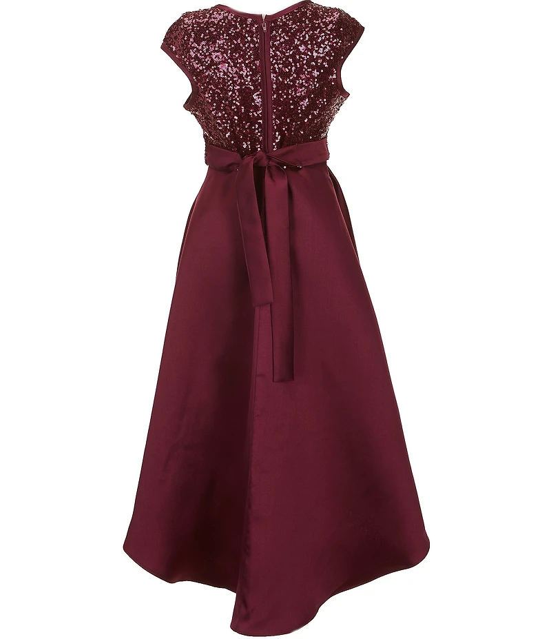 Bonnie Jean Big Girls Short-Sleeve Sequin-Embellished-Bodice/Mikado-Skirted High-Low-Hem Dress
