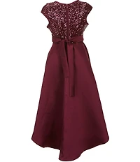 Bonnie Jean Big Girls Short-Sleeve Sequin-Embellished-Bodice/Mikado-Skirted High-Low-Hem Dress