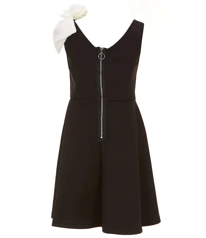 Bonnie Jean Big Girls Sleeveless Asymmetrical-Sash-Detailed Fit-And-Flare Scuba-Knit Dress