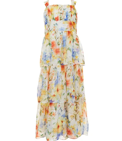 Bonnie Jean Big Girls Sleeveless Floral Chiffon Tiered Maxi Dress