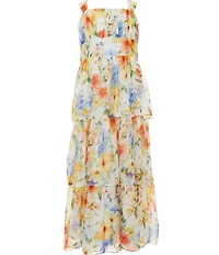 Bonnie Jean Big Girls Sleeveless Floral Chiffon Tiered Maxi Dress