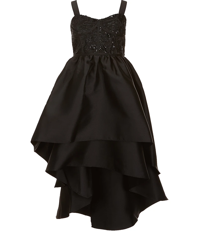 Bonnie Jean Big Girls Sleeveless Floral-Embroidered/High-Low-Hem Skirted Mikado Ballgown
