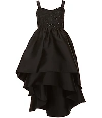 Bonnie Jean Big Girls Sleeveless Floral-Embroidered/High-Low-Hem Skirted Mikado Ballgown