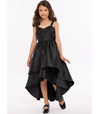 Bonnie Jean Big Girls Sleeveless Floral-Embroidered/High-Low-Hem Skirted Mikado Ballgown