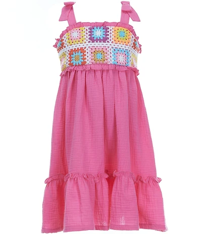 Bonnie Jean Big Girls Sleeveless Geometric-Crocheted-Pattern Bodice/Gauze-Skirted Dress