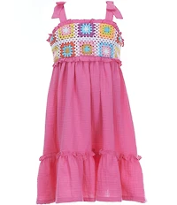 Bonnie Jean Big Girls Sleeveless Geometric-Crocheted-Pattern Bodice/Gauze-Skirted Dress