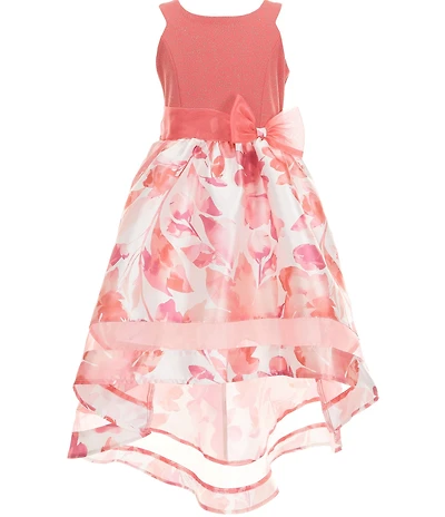 Bonnie Jean Big Girls Sleeveless Halter Sparkle Knit Floral Mikado High-Low-Hem Dress