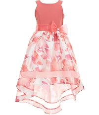 Bonnie Jean Big Girls Sleeveless Halter Sparkle Knit Floral Mikado High-Low-Hem Dress