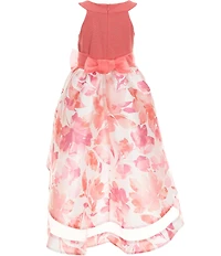 Bonnie Jean Big Girls Sleeveless Halter Sparkle Knit Floral Mikado High-Low-Hem Dress