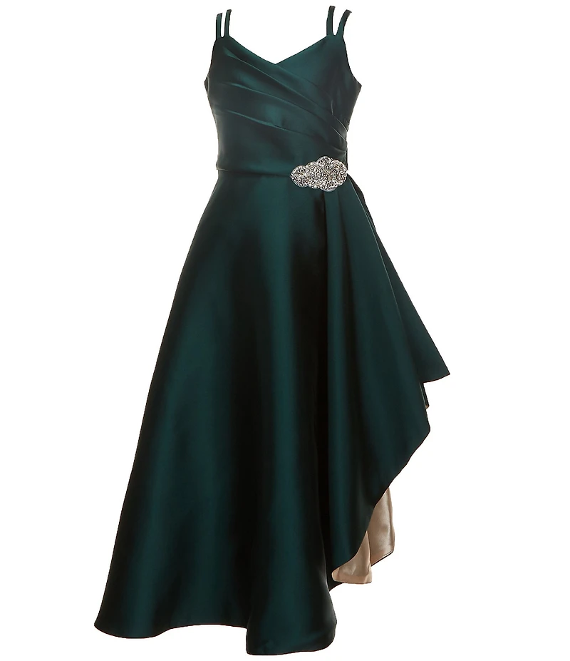 Bonnie Jean Big Girls Sleeveless Jeweled-Waist Asymmetrical-Cascading-Skirted Pleated Ballgown