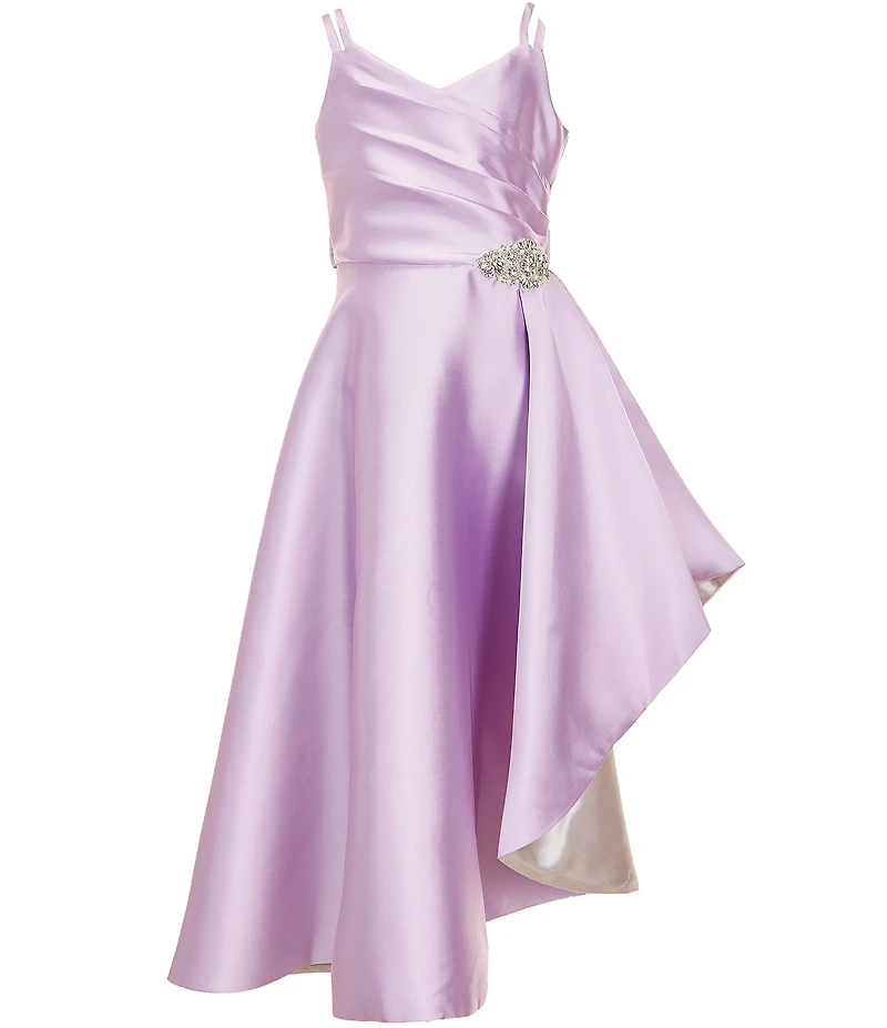 Bonnie Jean Big Girls Sleeveless Jeweled-Waist Asymmetrical-Cascading-Skirted Pleated Ballgown