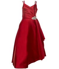 Bonnie Jean Big Girls Sleeveless Jeweled-Waist Asymmetrical-Cascading-Skirted Pleated Ballgown