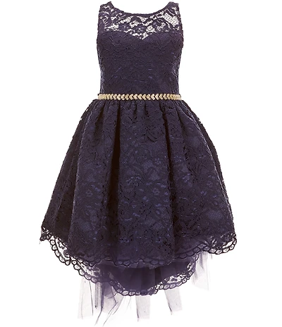 Bonnie Jean Big Girls Sleeveless Lace High-Low-Hem Fit-And-Flare Dress