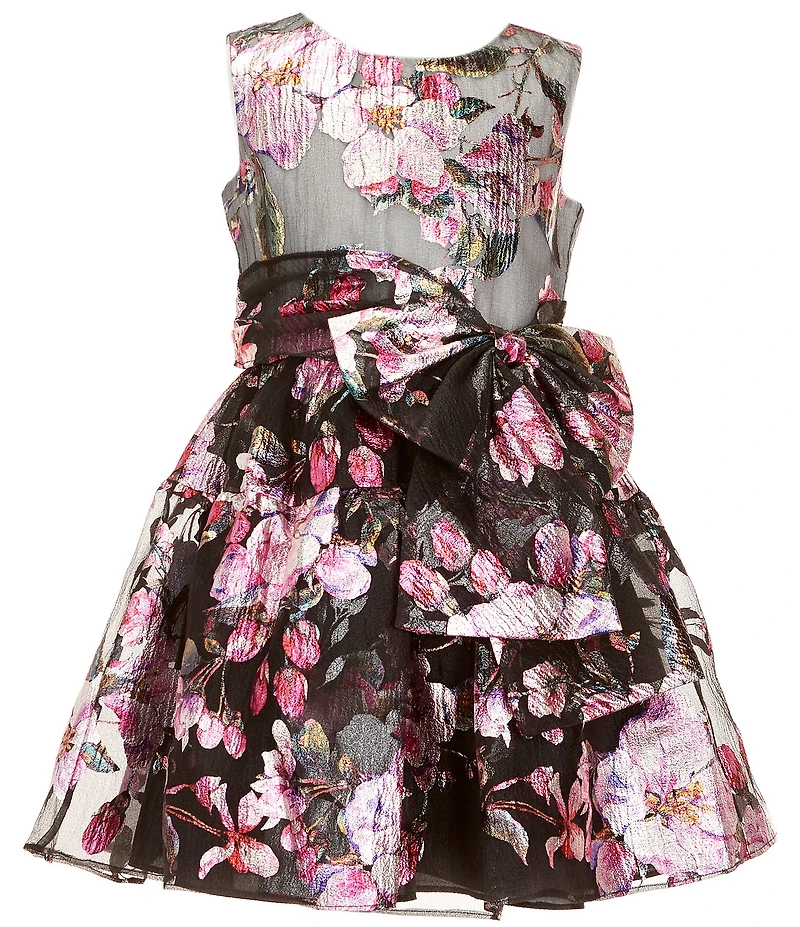 Bonnie Jean Big Girls Sleeveless Metallic Floral Burnout Fit-And-Flare Dress