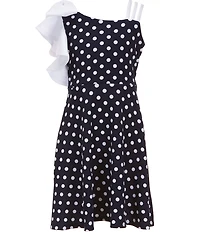 Bonnie Jean Big Girls Sleeveless One-Shoulder Polka-Dot Scuba-Knit Dress