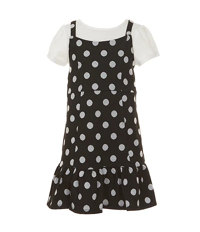 Bonnie Jean Big Girls Sleeveless Polka-Dot Jumper Dress & Short-Sleeve Solid T-Shirt Set