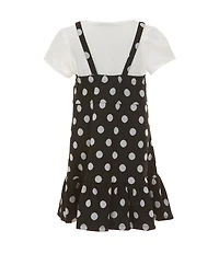 Bonnie Jean Big Girls Sleeveless Polka-Dot Jumper Dress & Short-Sleeve Solid T-Shirt Set