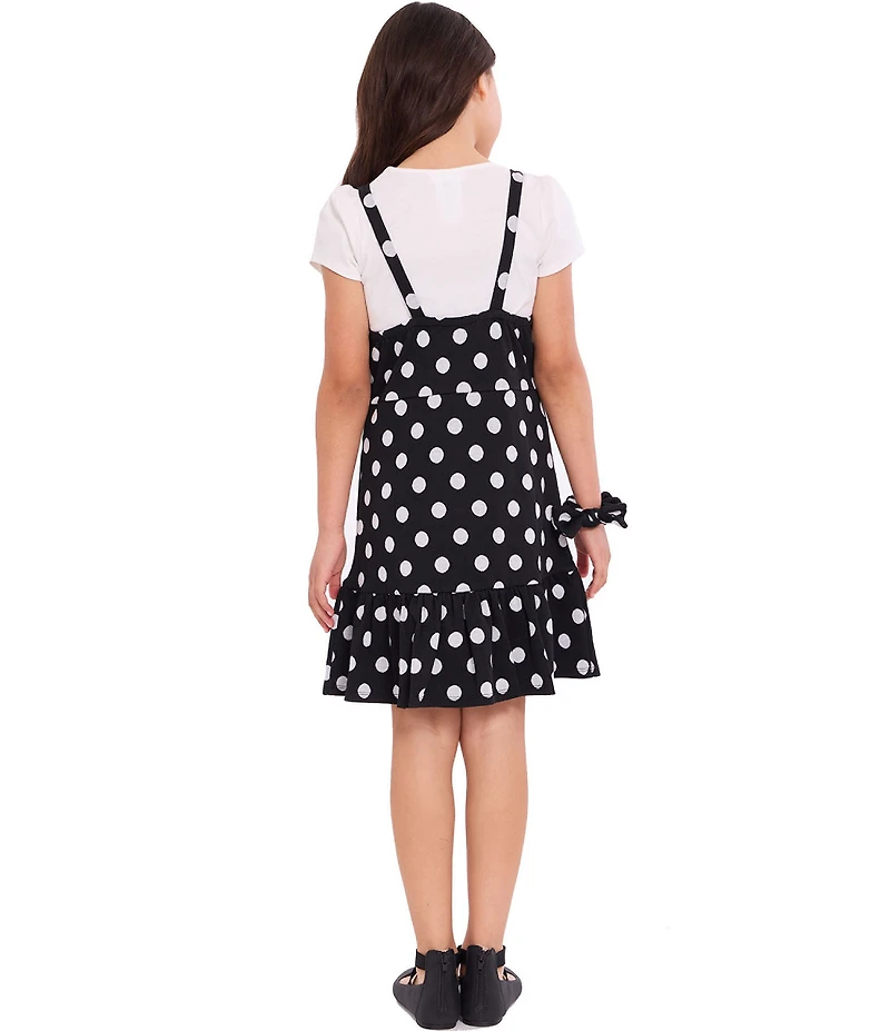 Bonnie Jean Big Girls Sleeveless Polka-Dot Jumper Dress & Short-Sleeve Solid T-Shirt Set