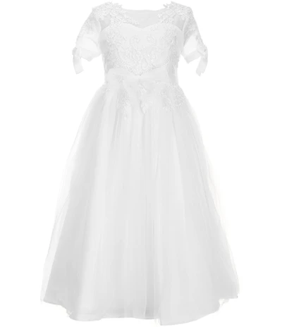 Bonnie Jean Big Girls Tie-Sleeve Appliqued-Bodice/Tulle-Skirted Communion Dress