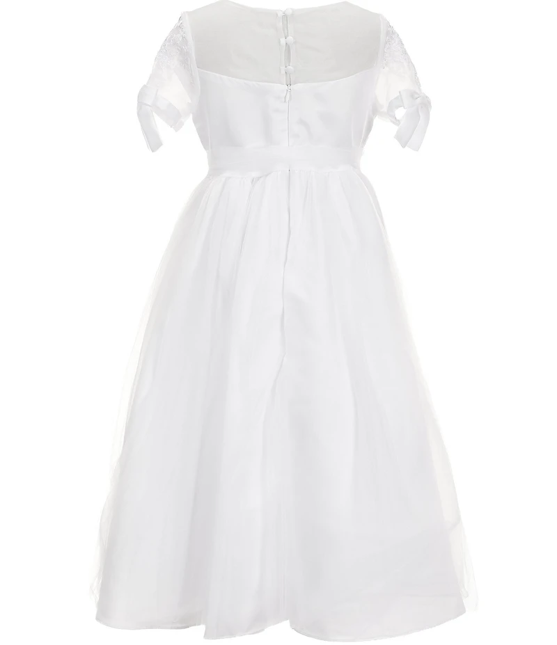 Bonnie Jean Big Girls Tie-Sleeve Appliqued-Bodice/Tulle-Skirted Communion Dress