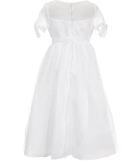 Bonnie Jean Big Girls Tie-Sleeve Appliqued-Bodice/Tulle-Skirted Communion Dress