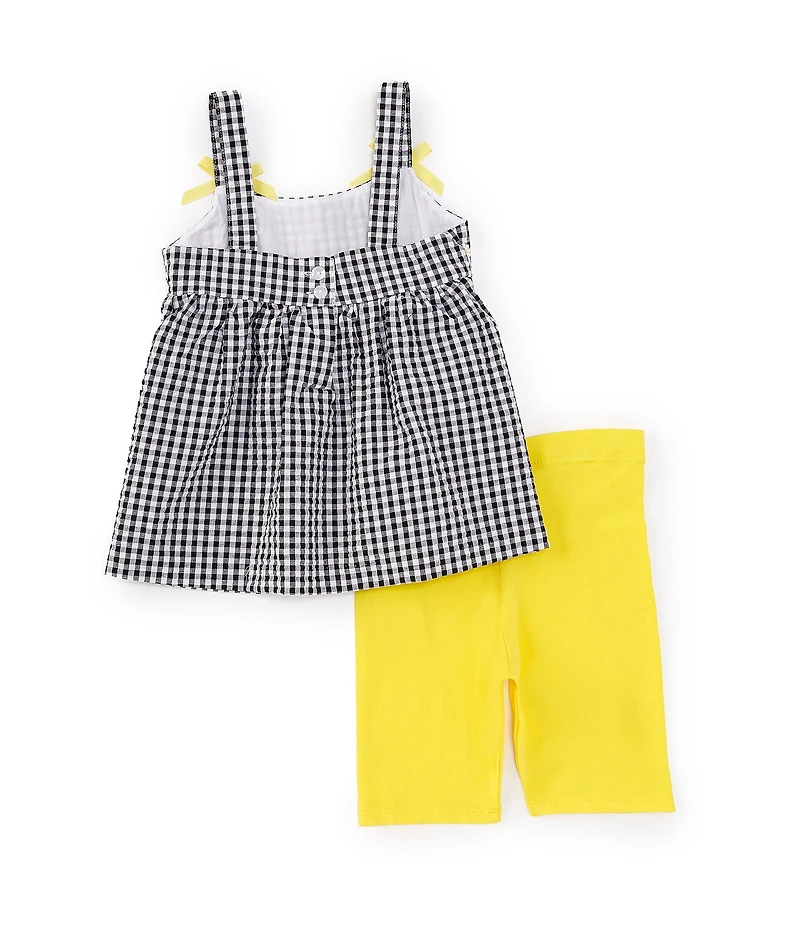 Bonnie Jean Little Girls Sleeveless Daisy-Appliqued Checked Dress & Solid Biker Shorts Set