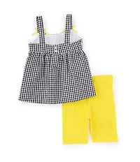 Bonnie Jean Little Girls Sleeveless Daisy-Appliqued Checked Dress & Solid Biker Shorts Set