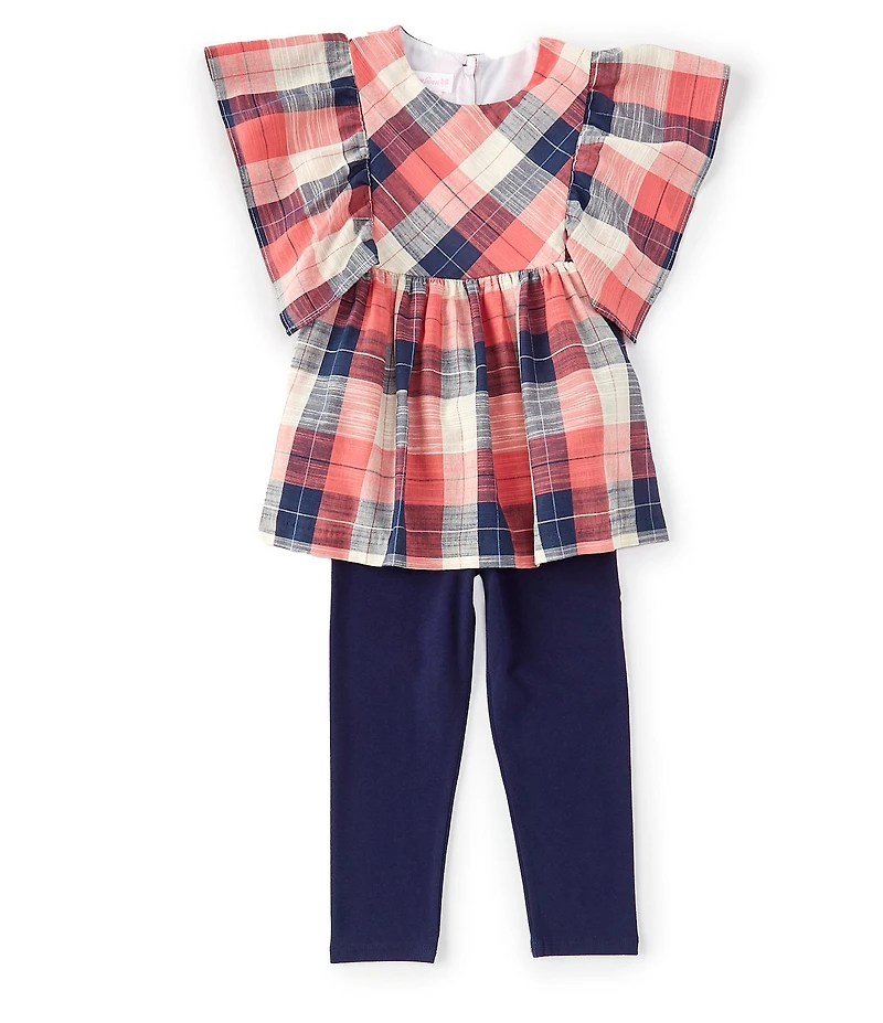 Bonnie Jean Little Girls Angel Sleeve Plaid Woven Top & Solid Knit Leggings Set