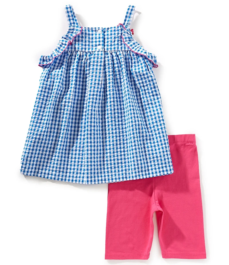 Bonnie Jean Little Girls Bow Shoulder Cherry Applique Tank & Coordinating Bike Short Seersucker Set