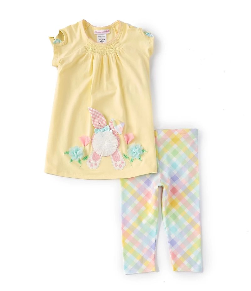 Bonnie Jean Little Girls Cap-Sleeve Bunny-Appliqued Tunic Top & Plaid Leggings Set