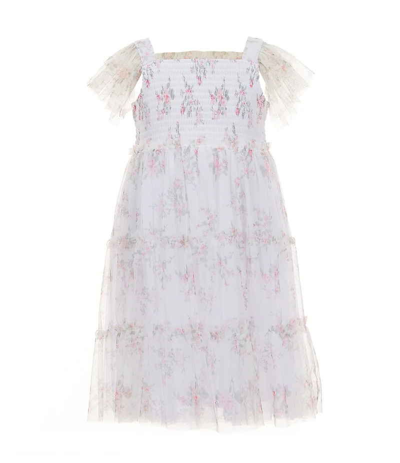 Bonnie Jean Little Girls Floral Print Flutter Sleeve Tiered Mesh Dress