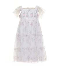 Bonnie Jean Little Girls Floral Print Flutter Sleeve Tiered Mesh Dress