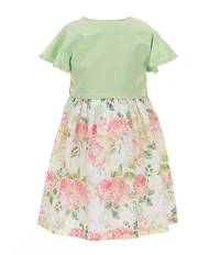 Bonnie Jean Little Girls Flutter-Sleeve Knit Cardigan & Sleeveless Floral-Printed Metallic Lace Fit & Flare Dress Set