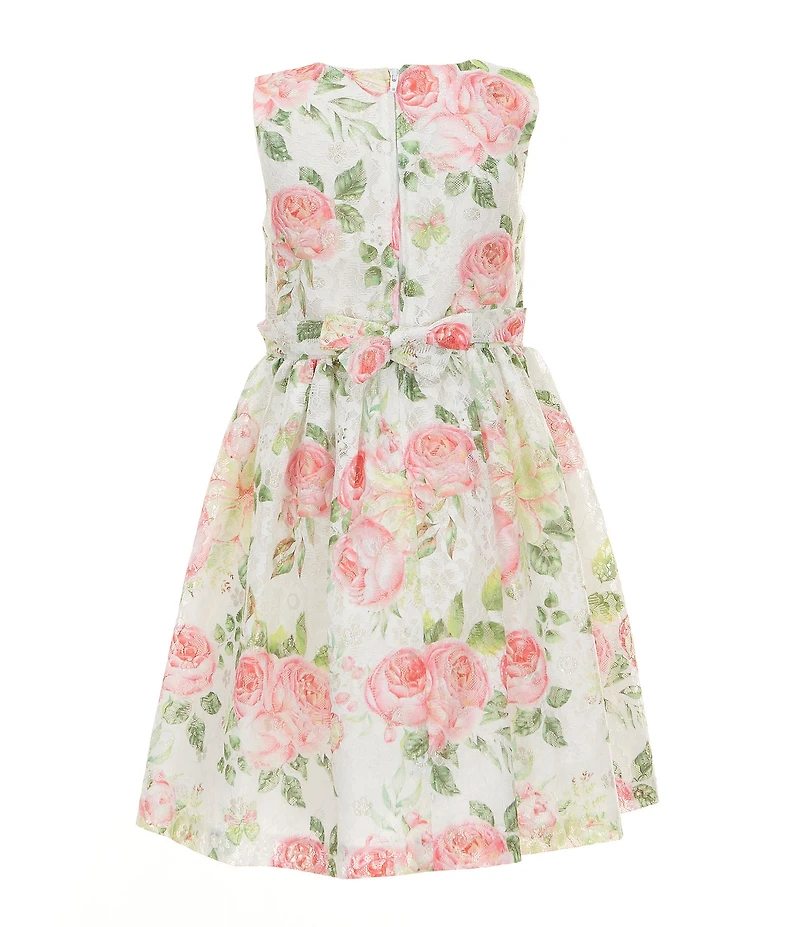 Bonnie Jean Little Girls Flutter-Sleeve Knit Cardigan & Sleeveless Floral-Printed Metallic Lace Fit & Flare Dress Set