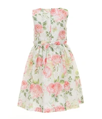 Bonnie Jean Little Girls Flutter-Sleeve Knit Cardigan & Sleeveless Floral-Printed Metallic Lace Fit & Flare Dress Set