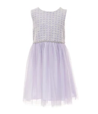 Bonnie Jean Little Girls Long Sleeve Boucle Coat & Sleeveless Boucle/Mesh Fit & Flare Dress Set